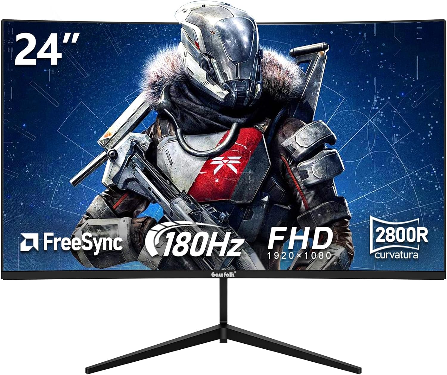 24 pollici 180Hz monitor di gioco curvo, 100% sRGB,FHD 1080p,1ms,senza bordi, FreeSync, grandangolo 178°,HDMI/DisplayPort, VESA 75 * 75mm - nero [Classe di efficienza energetica E]